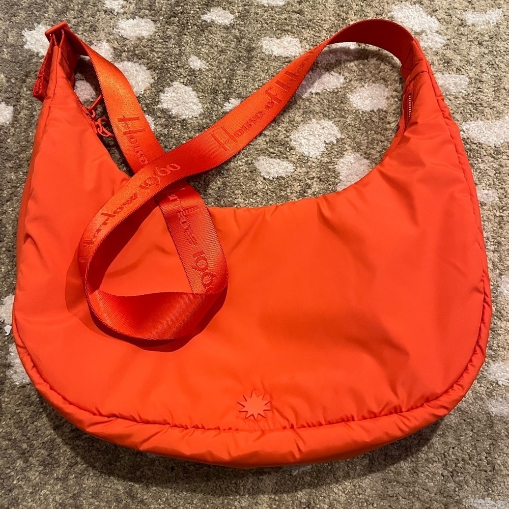 HOUSE OF HARLOW 1960 Crescent Nylon Puffy Orange Bag